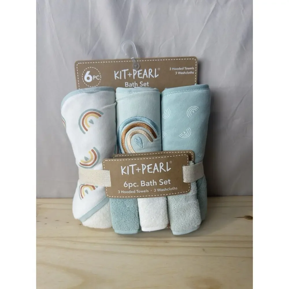 Kit + Pearl 6 Piece Baby Bath Set 3 Hooded Towels 3 Washcloths Unisex NWT